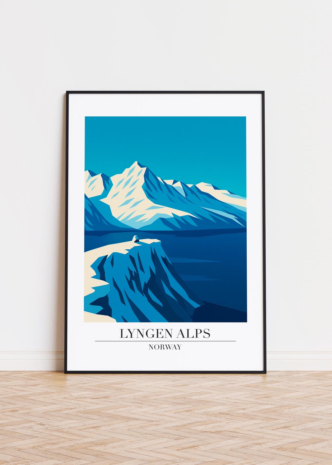 Lyngen Alps Norway Snowy Blue Mountain Peak Scandinavian Art Poster