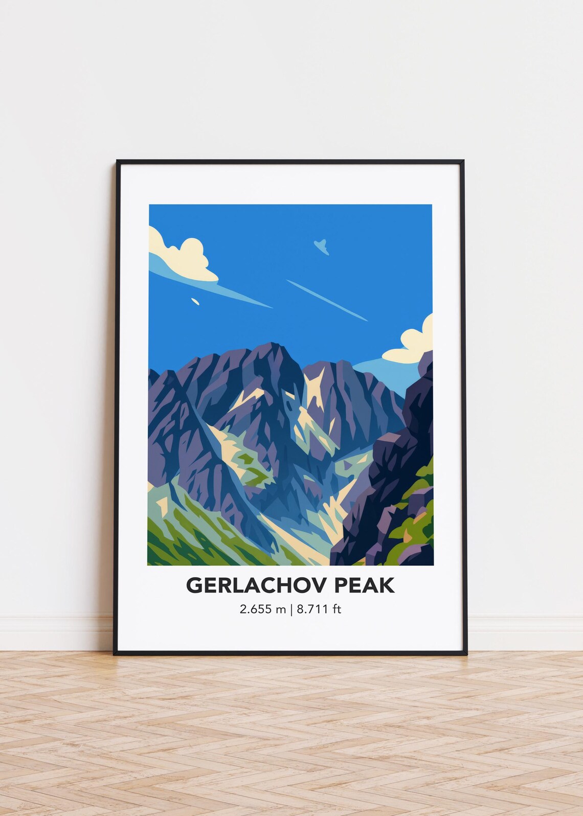 Gerlachov Peak Purple Craggy Mountain Minimalist Travel Poster