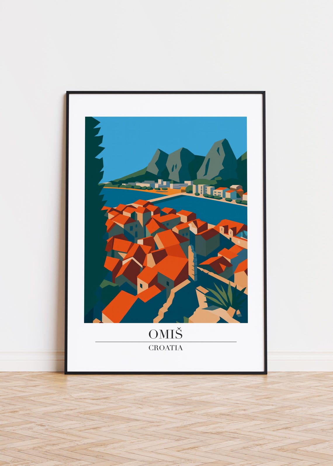Omis Croatia Red Rooftop Old Town Harbor Dramatic Cliffs Travel Poster