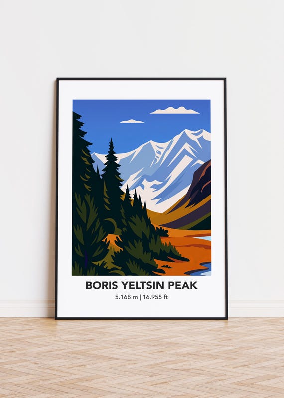 Boris Yeltsin Peak Poster Modern Mountain Illustration Art