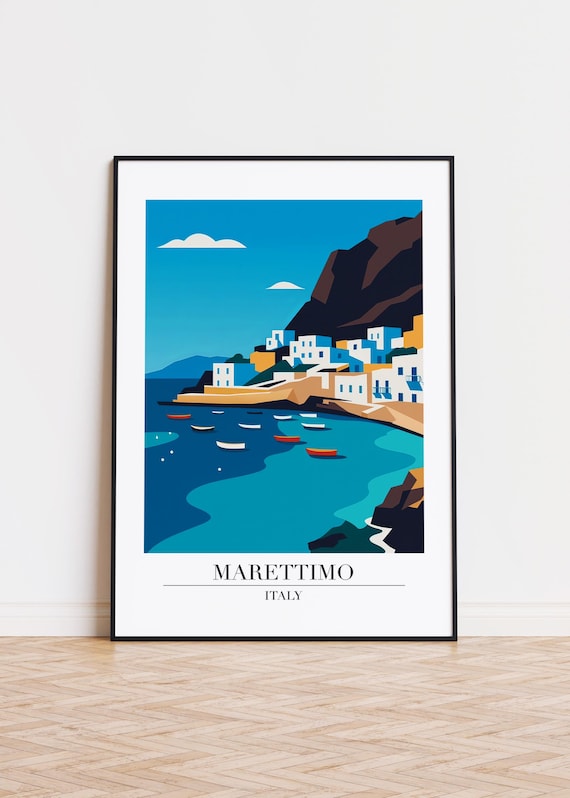 Marettimo Italy Seaside Village Turquoise Harbor Travel Poster