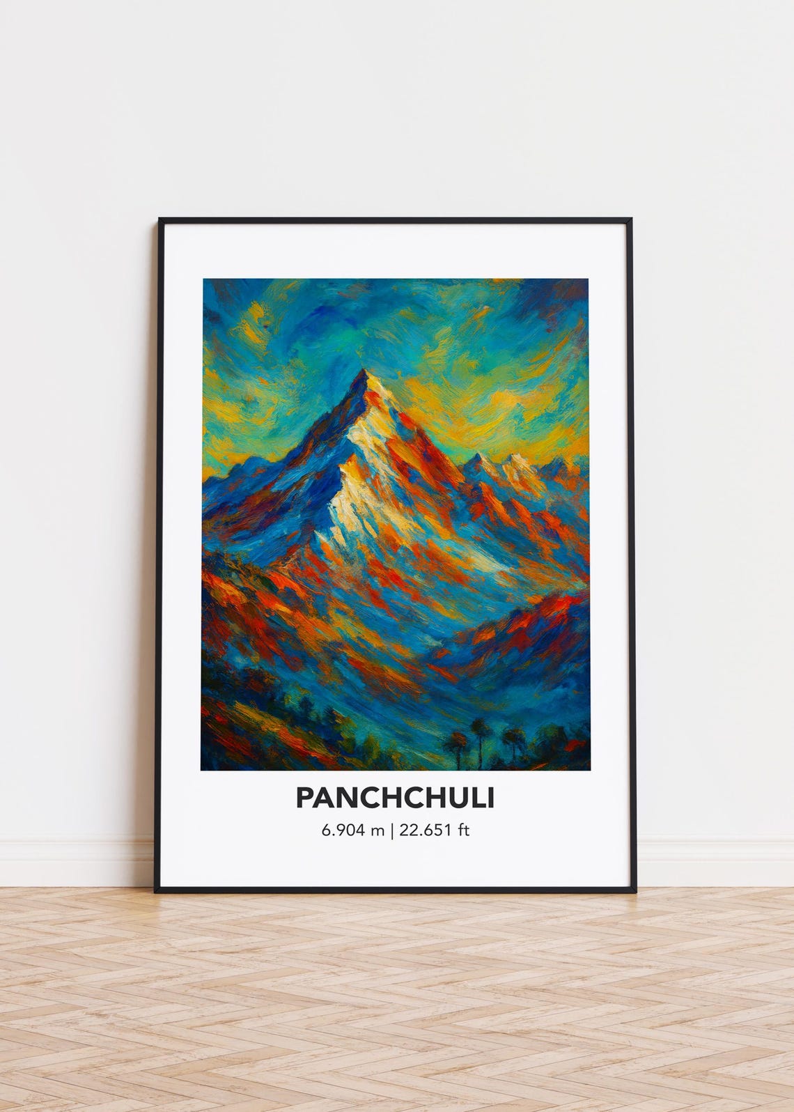 Panchchuli Peak Snowy Ridges Golden Sky Colorful Mountain Poster