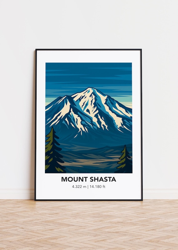 Mount Shasta Minimalist Mountain Illustration, Art Print