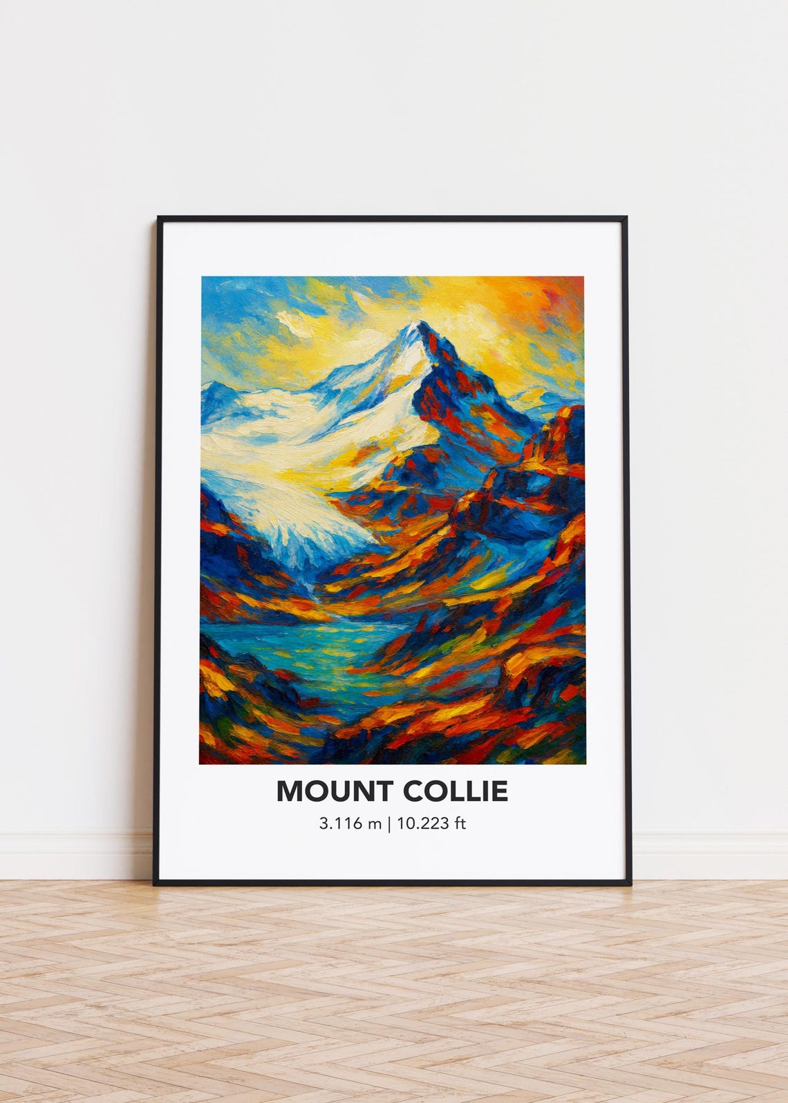Mount Collie 3.116 m Glacier Lake Vibrant Oil Painting Poster