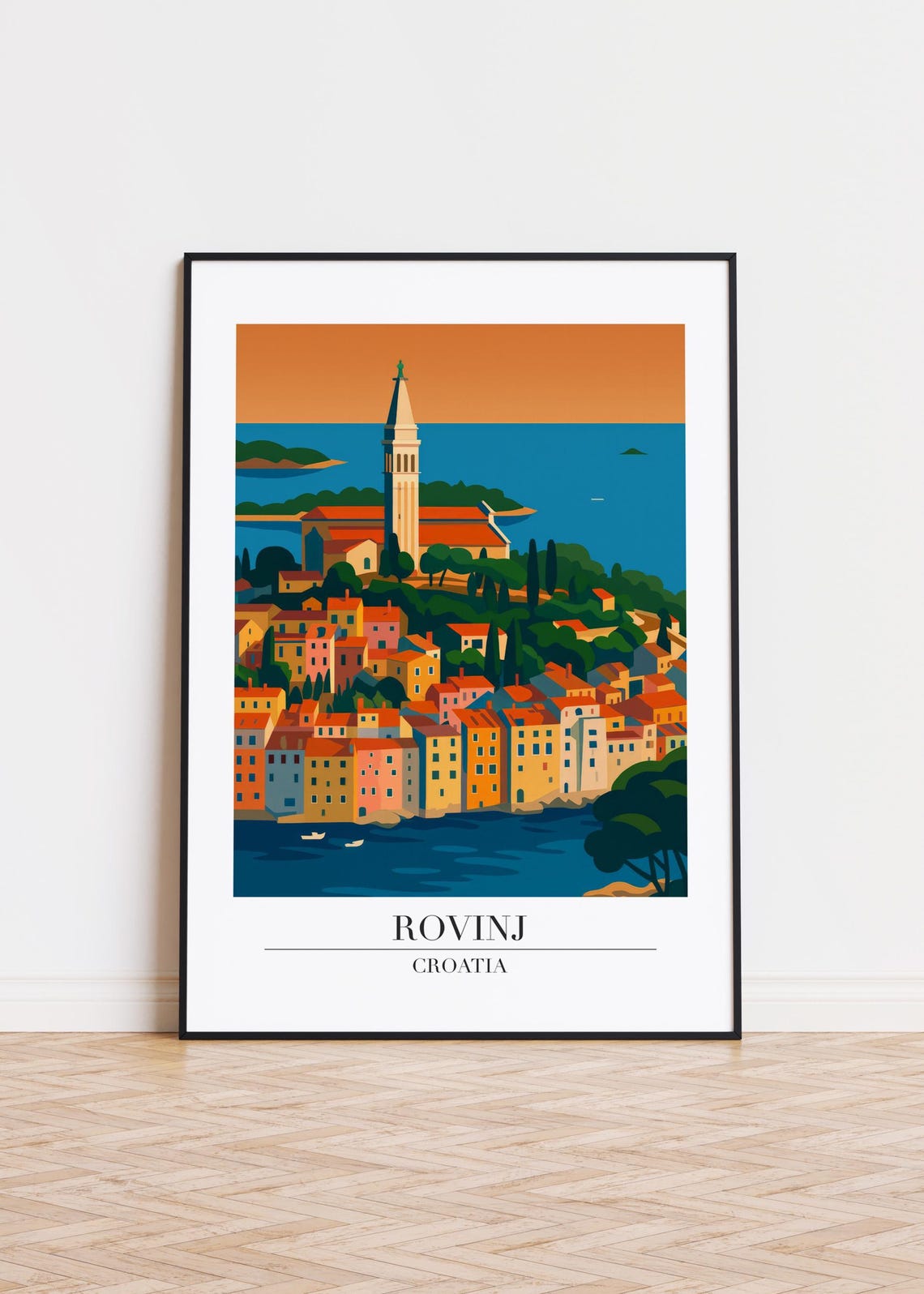 Rovinj Croatia Coastal Peninsula Old Town Sunset Travel Poster
