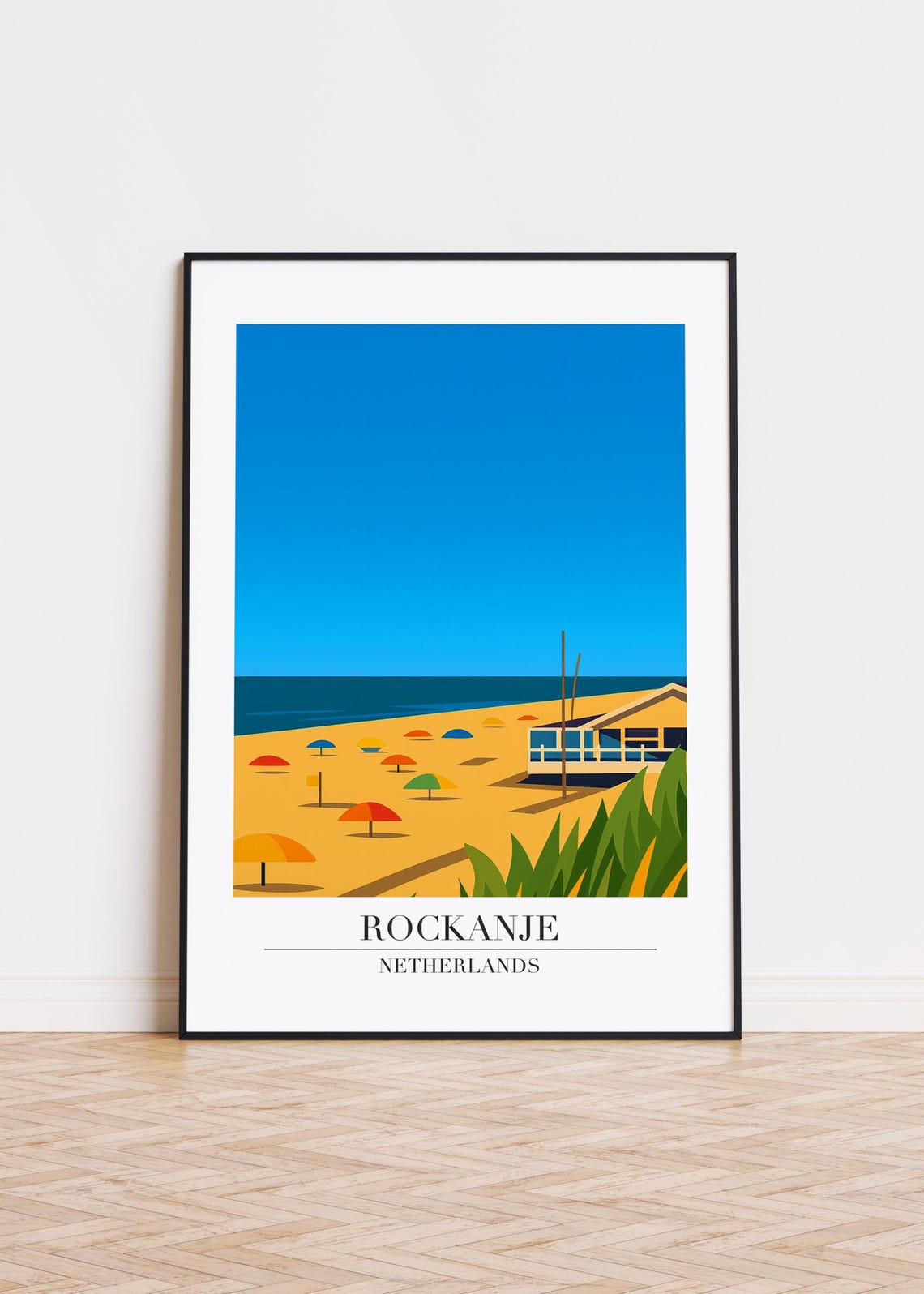 Rockanje Netherlands Beach Umbrellas Summer Travel Art Poster