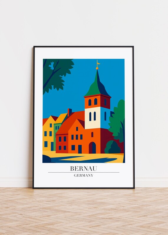 Bernau Germany Colorful Church Town Modern Illustration Travel Poster