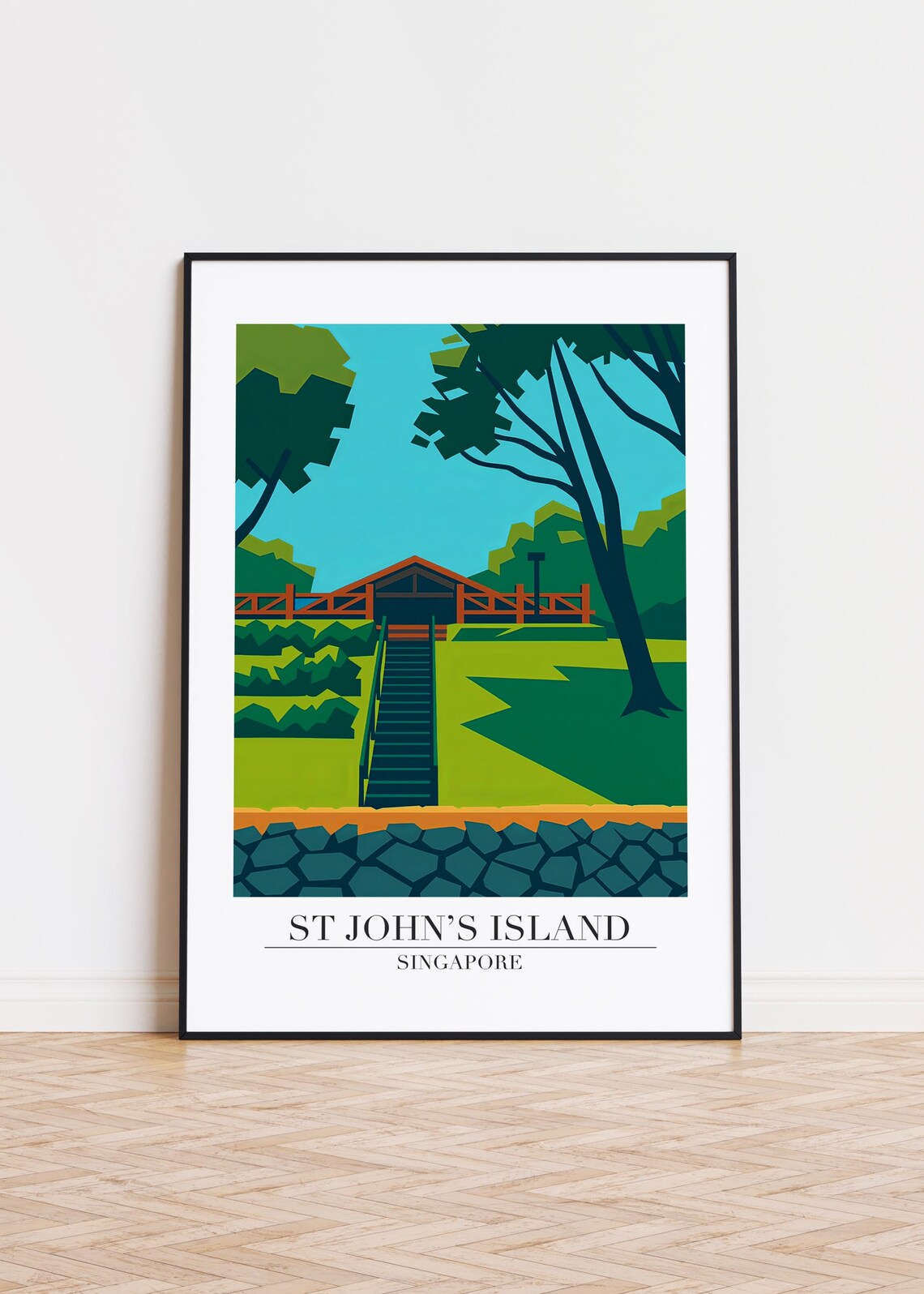 St Johns Island Singapore Green Hill Pavilion Stairs Travel Poster