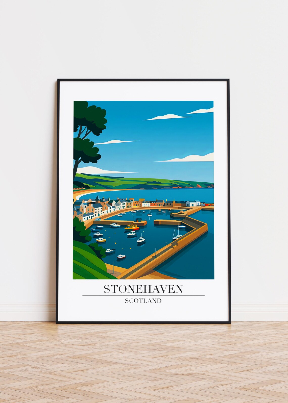 Stonehaven Scotland Harbour Boats And Pier Coastal Travel Poster