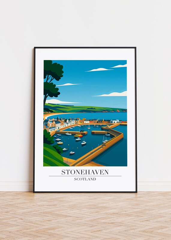 Stonehaven Scotland Harbour Boats And Pier Coastal Travel Poster