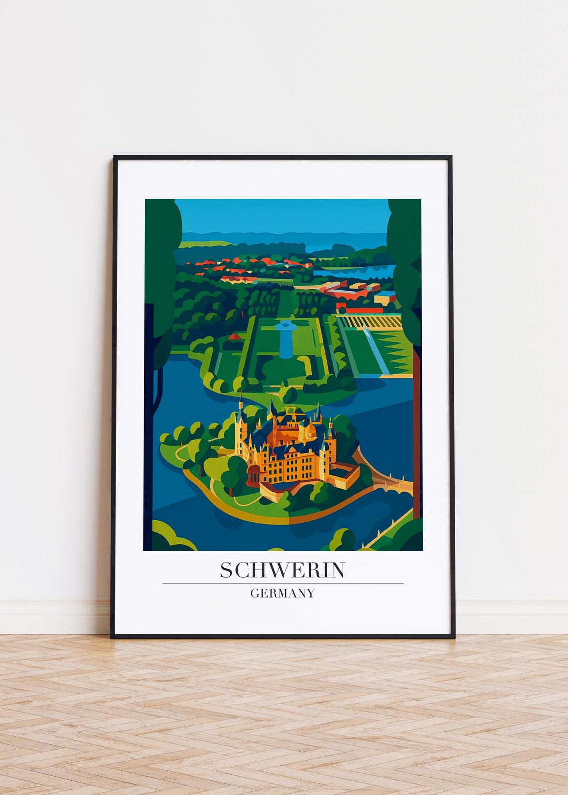 Schwerin Castle Island Aerial View Germany Travel Art Poster