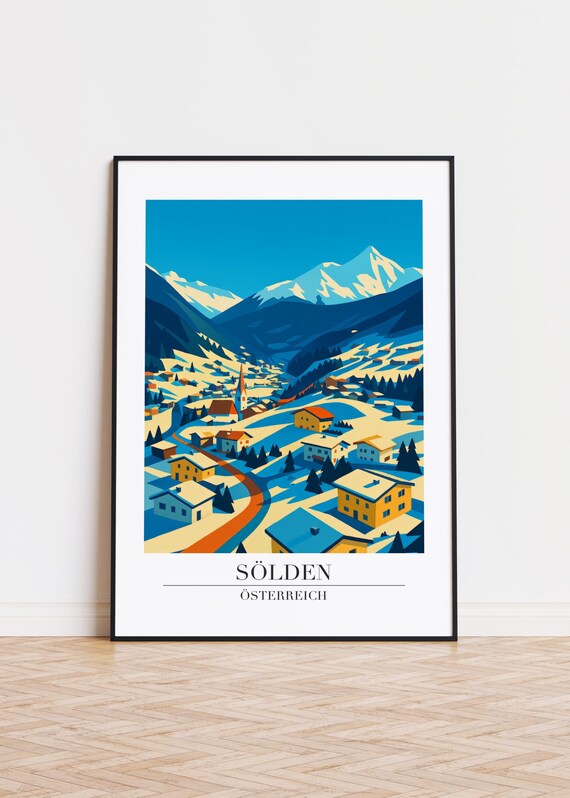 Sölden Austria Winter Ski Village Poster Snowy Alpine Resort Decor