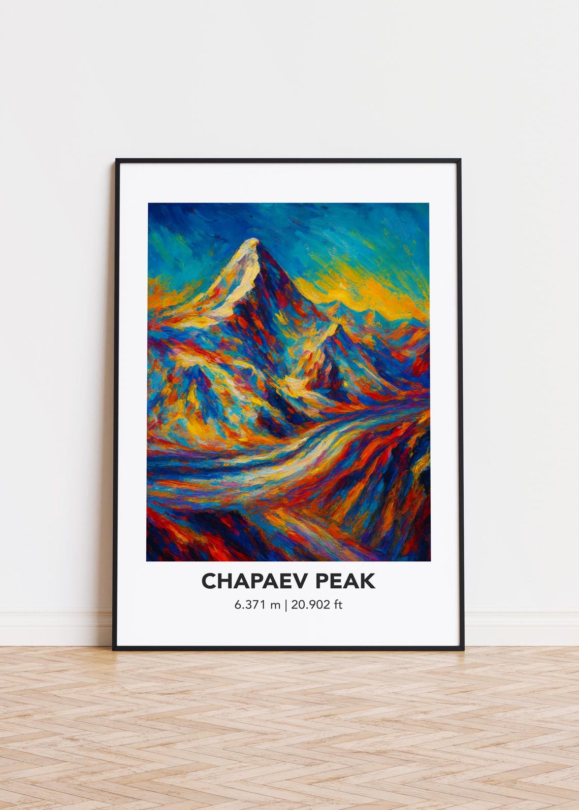 Chapaev Peak Mountain Oil Painting Style Alpine Landscape Poster