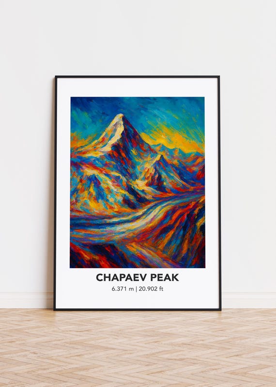 Chapaev Peak Poster Mountain Print Modern Oil Painting Style Art