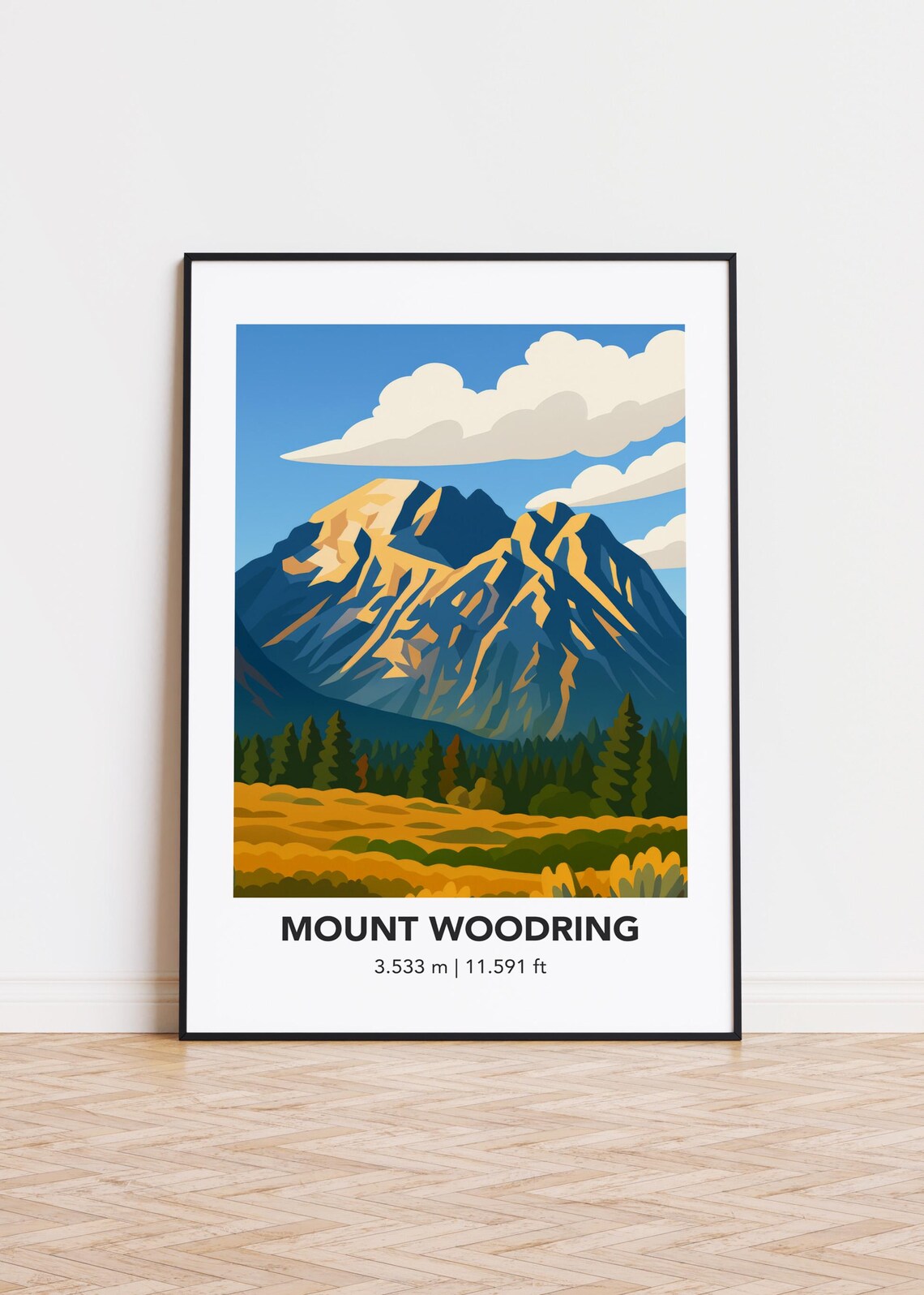 Mount Woodring Art Print, Minimalist Mountain Illustration