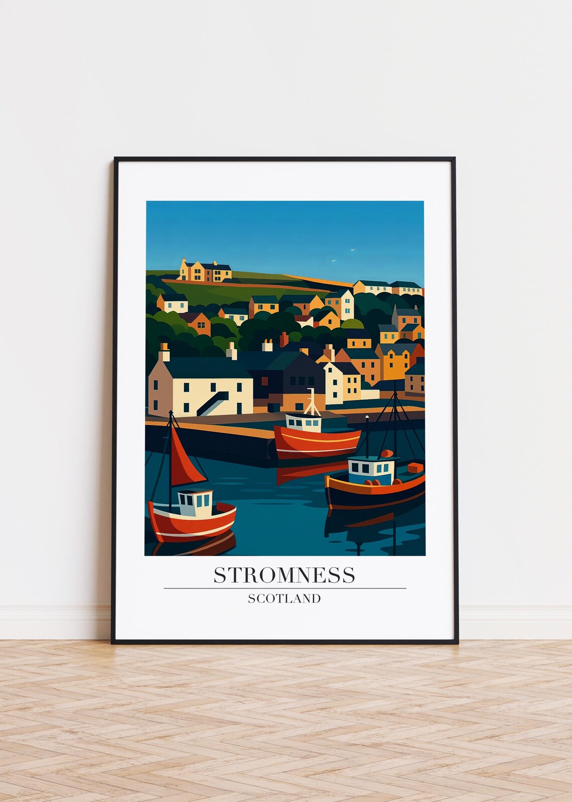 Stromness Scotland Colorful Harbour Fishing Boats Travel Poster