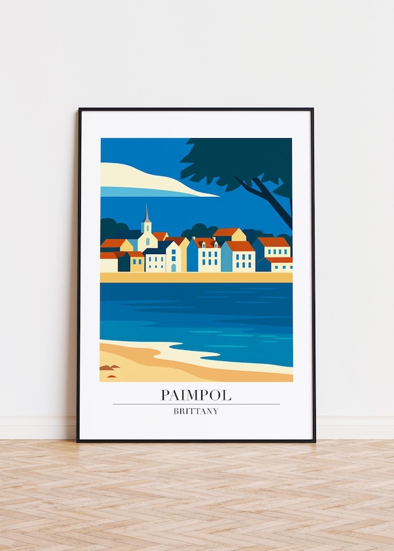 Paimpol Brittany Harbor Town Waterfront Retro Travel Illustration Poster