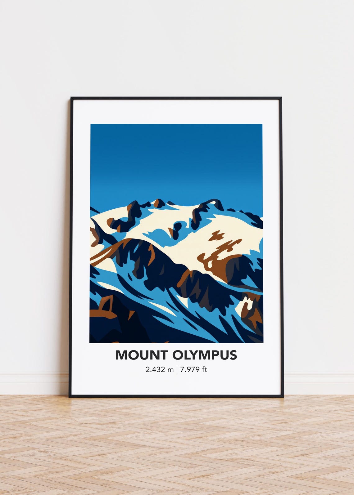 Mount Olympus Snowy Summit Minimalist Travel Illustration Art Print