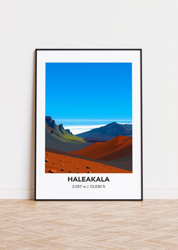 Haleakala Mountain Art Print Maui Illustration Poster