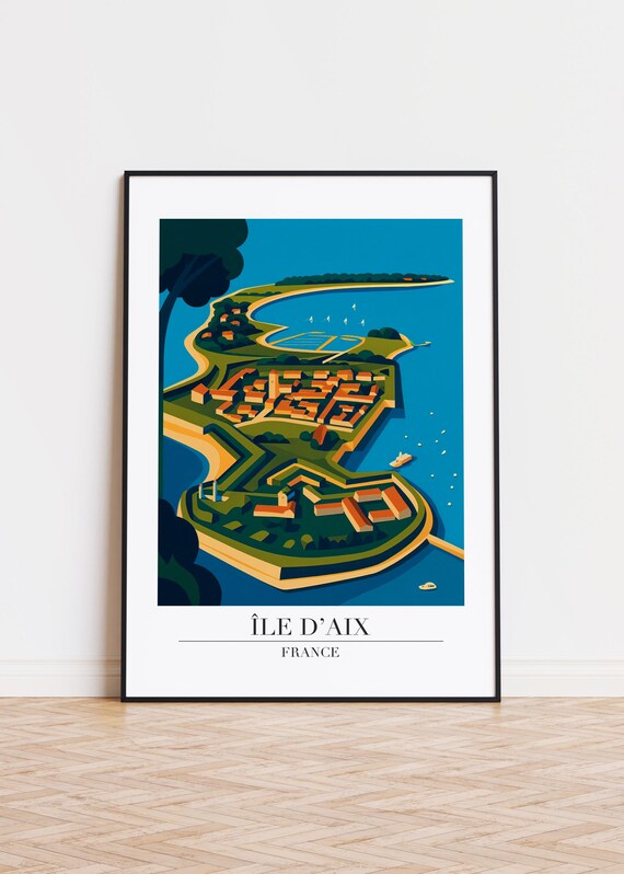 Ile d Aix France Fort Island Aerial View Retro Travel Art Poster