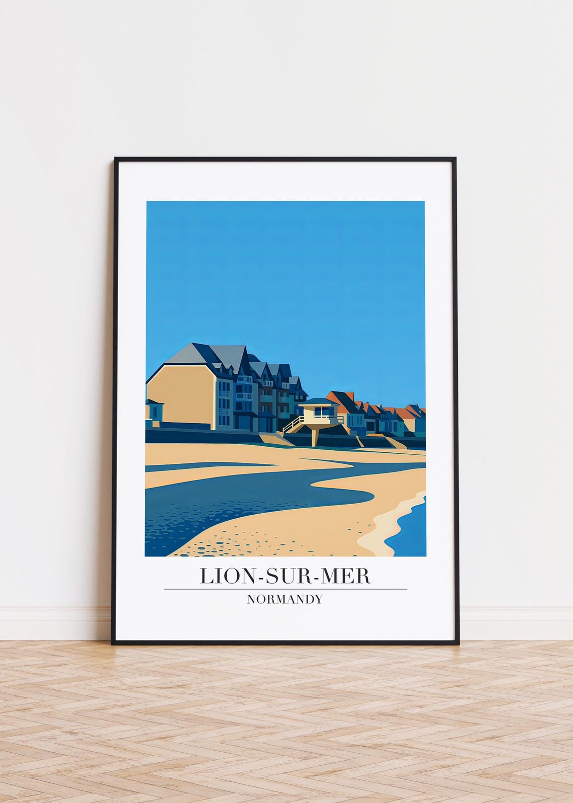 Lion-sur-Mer Normandy Beachfront Houses Retro Travel Art Poster