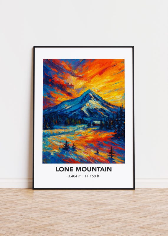 Lone Mountain Art Print Modern Oil Painting Style Poster