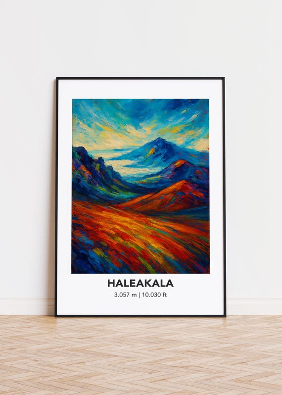 Haleakala Mountain Poster Modern Oil Painting Style Art Print