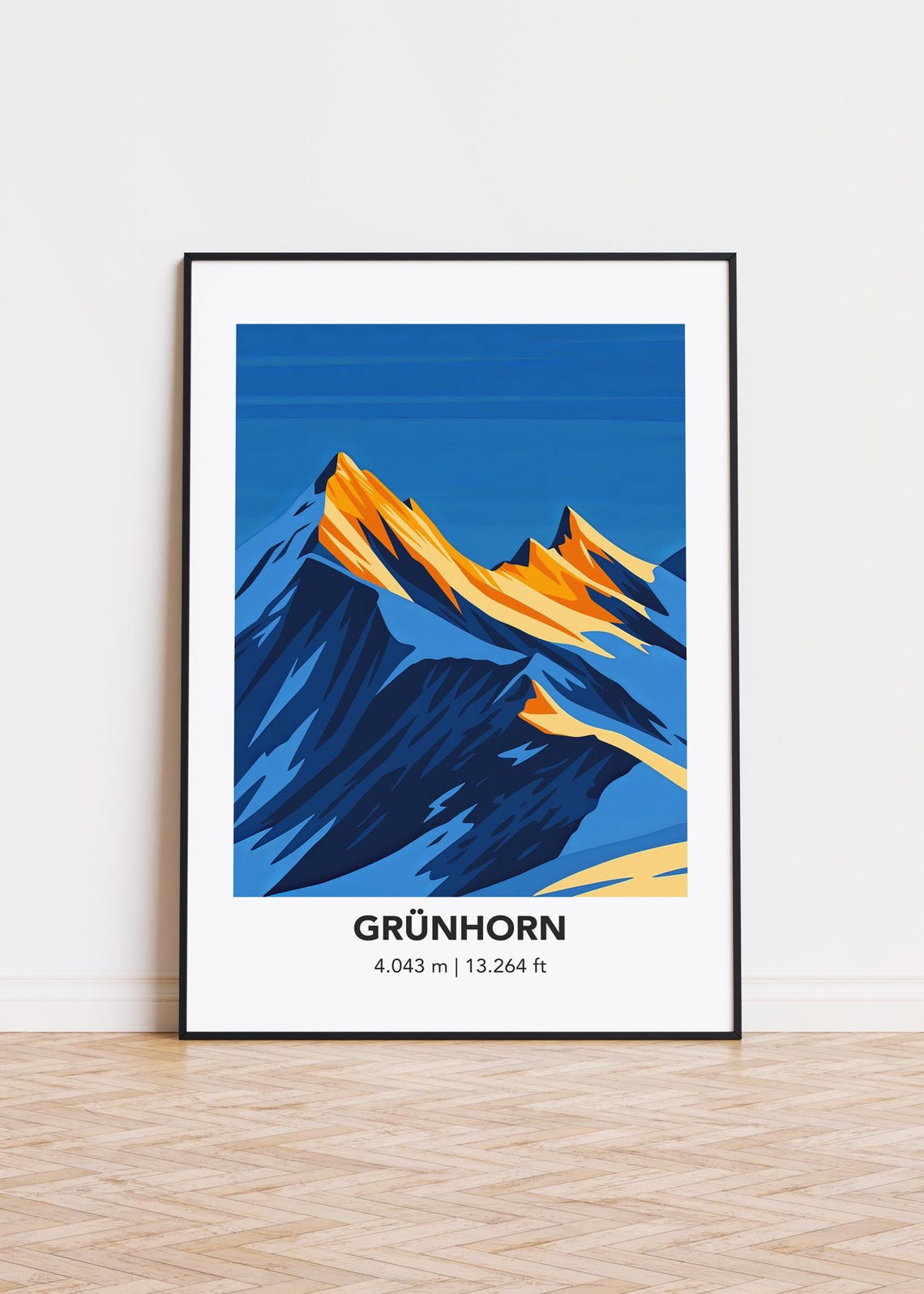 Grunhorn Sunset Ridge Blue Alpine Peaks Minimalist Travel Poster