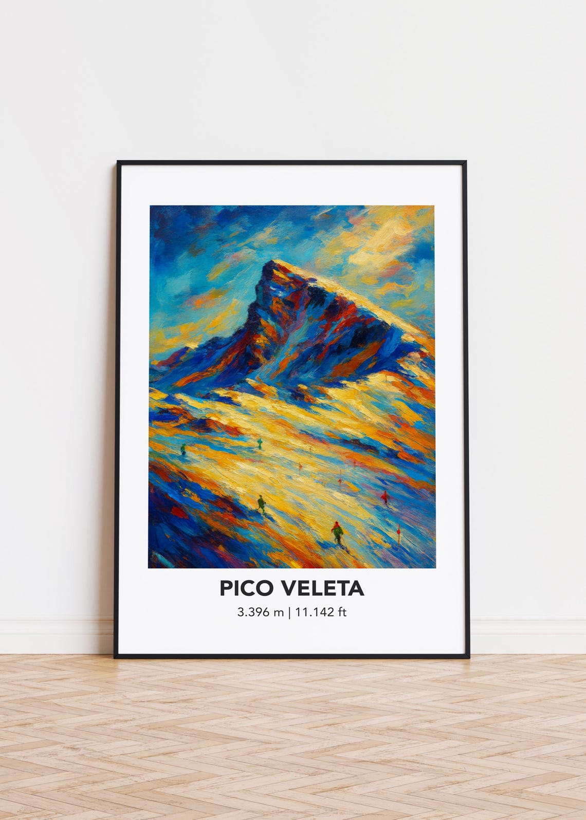 Pico Veleta Snowy Peak Bold Oil Painting Ski Mountain Poster