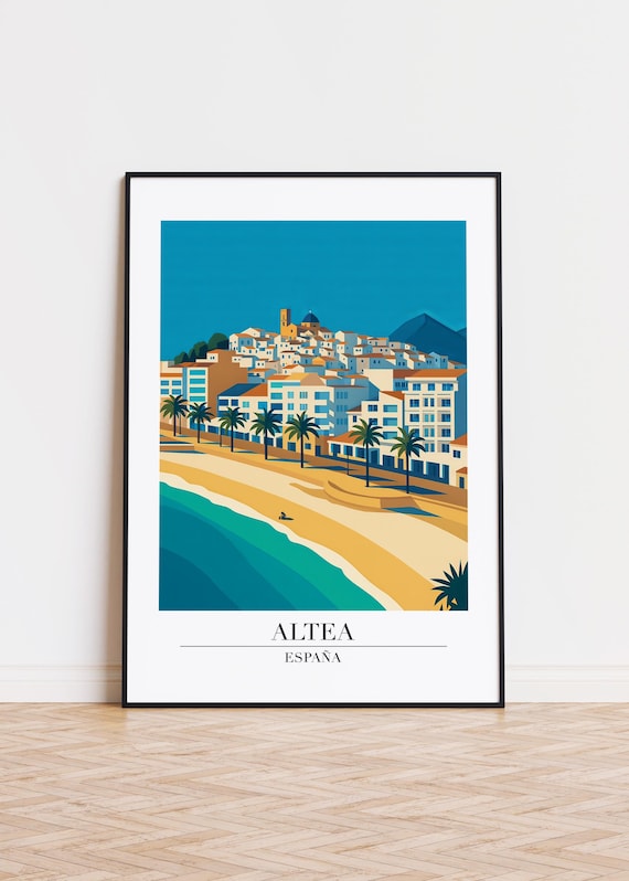 Altea Spain Whitewashed Hilltop Old Town Beach Travel Poster