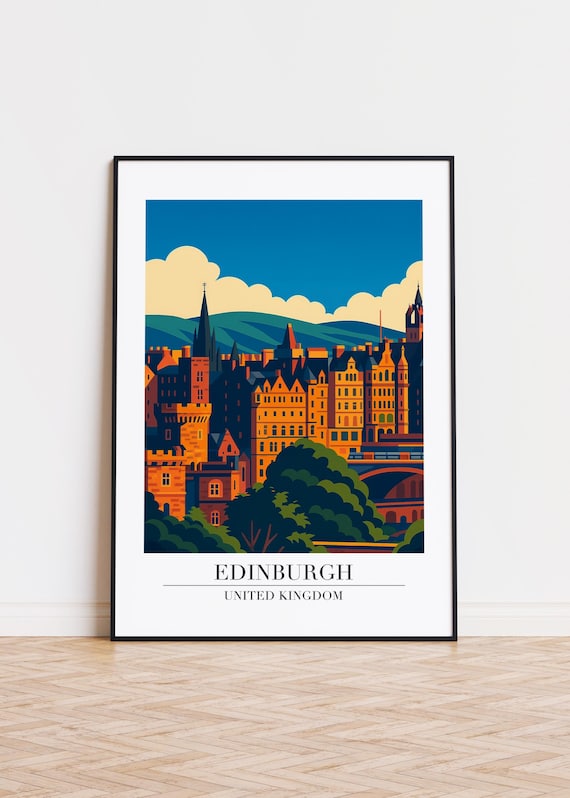 Edinburgh Illustration Art Print United Kingdom Travel Poster