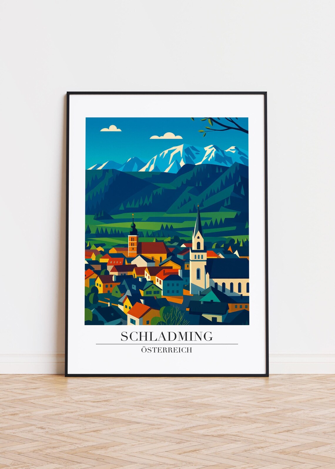 Schladming Austria Travel Poster Alpine Town Illustration Wall Decor Home Gift