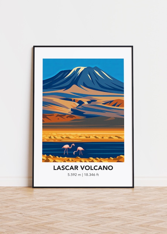 Lascar Volcano Poster Modern Mountain Illustration Art