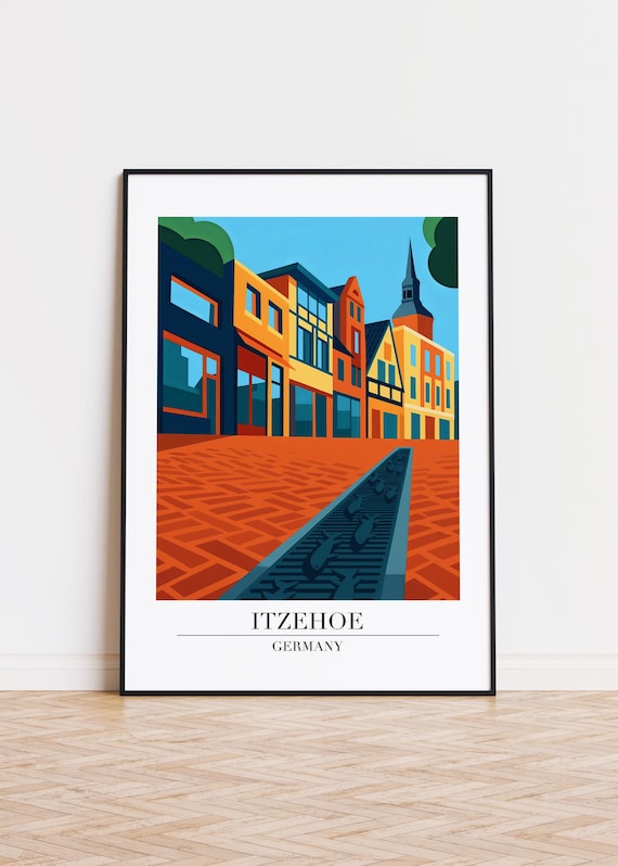 Itzehoe Germany Cobblestone Old Town Street Scene Travel Poster