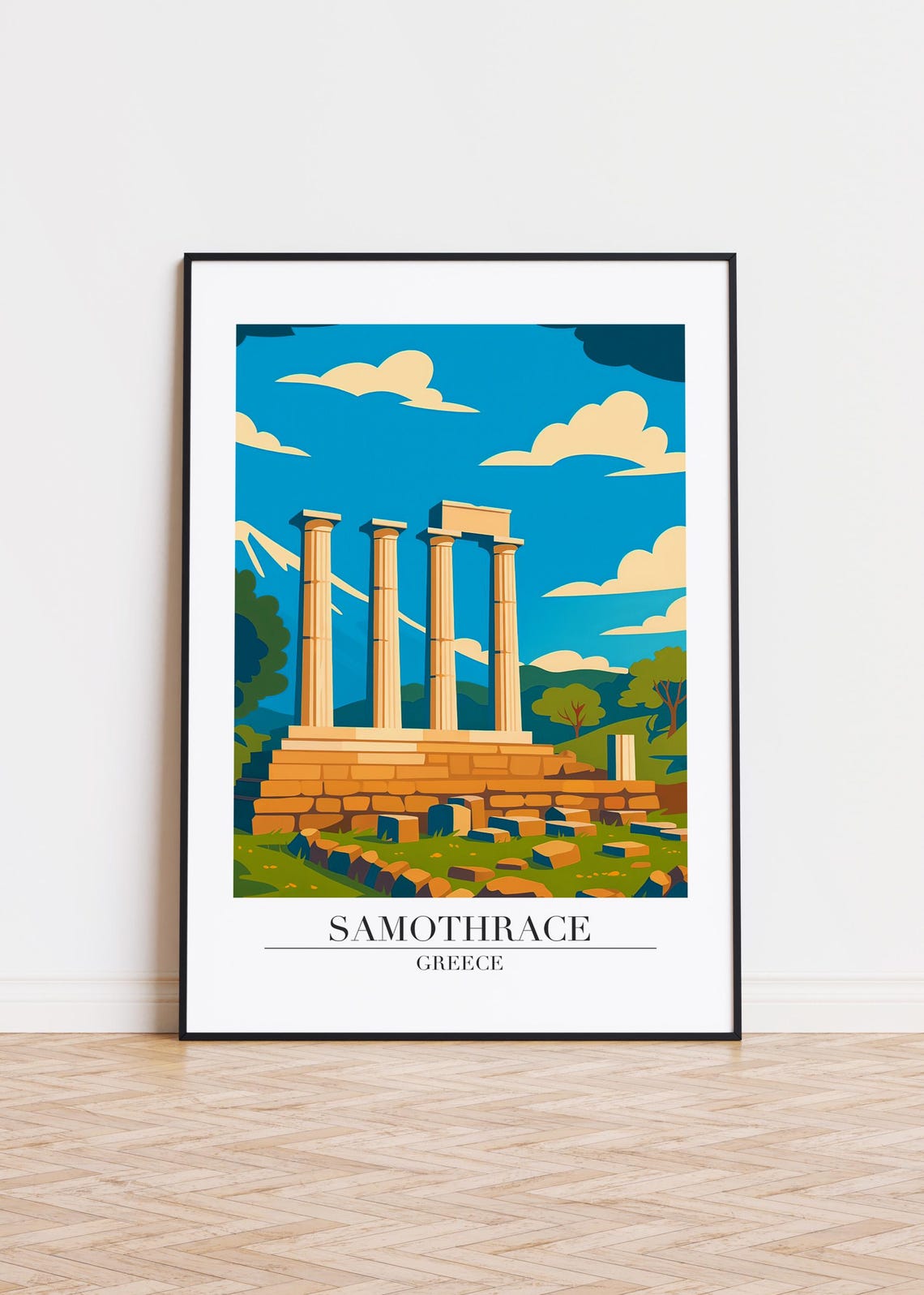 Samothrace Greece Ancient Temple Columns Ruins Illustration Poster