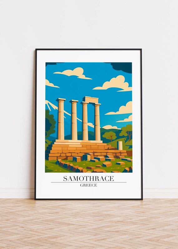 Samothrace Greece Ancient Temple Columns Ruins Illustration Poster