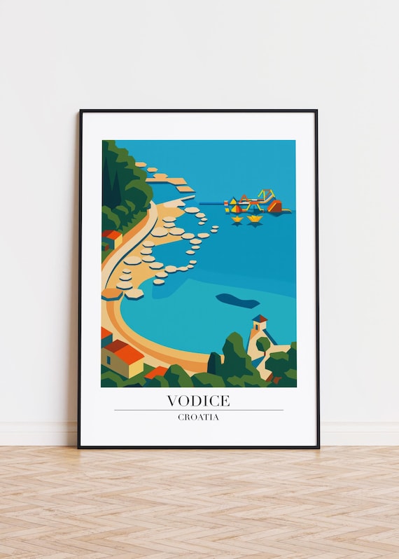 Vodice Croatia Poster, Modern City Illustration