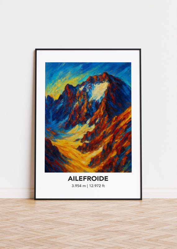 Ailefroide Poster Mountain Print Modern Oil Painting Style Art