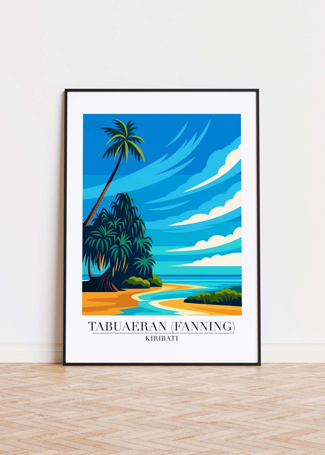 Tabuaeran Fanning Island Kiribati Palm Beach Illustrated Poster