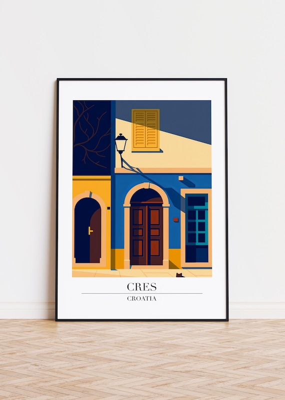 Cres Croatia Colorful Old Street Travel Poster Mediterranean
