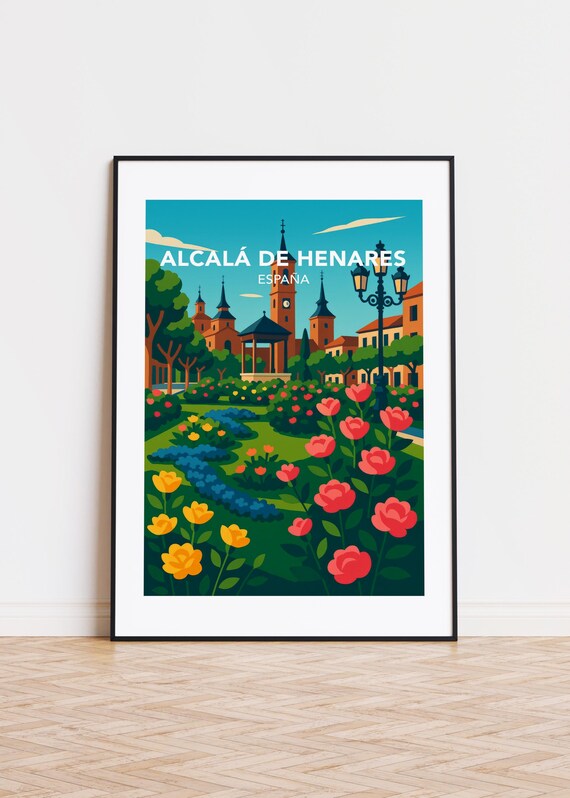 Alcala De Henares España Rose Garden Church Vintage Travel Poster