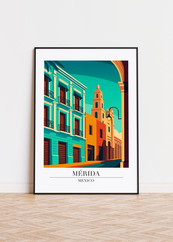 Mrida Cityscape Poster, Modern Travel Art Print
