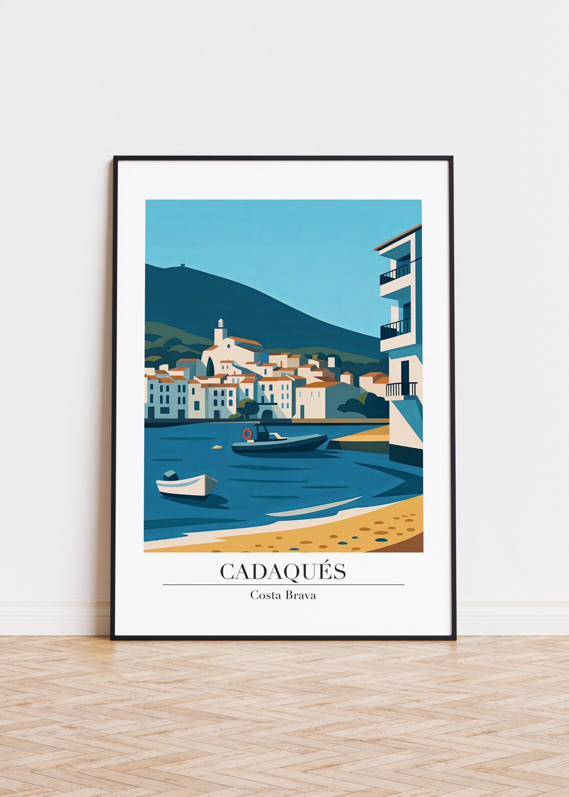 Cadaques Costa Brava Harbor Boats Village Modern Travel Poster