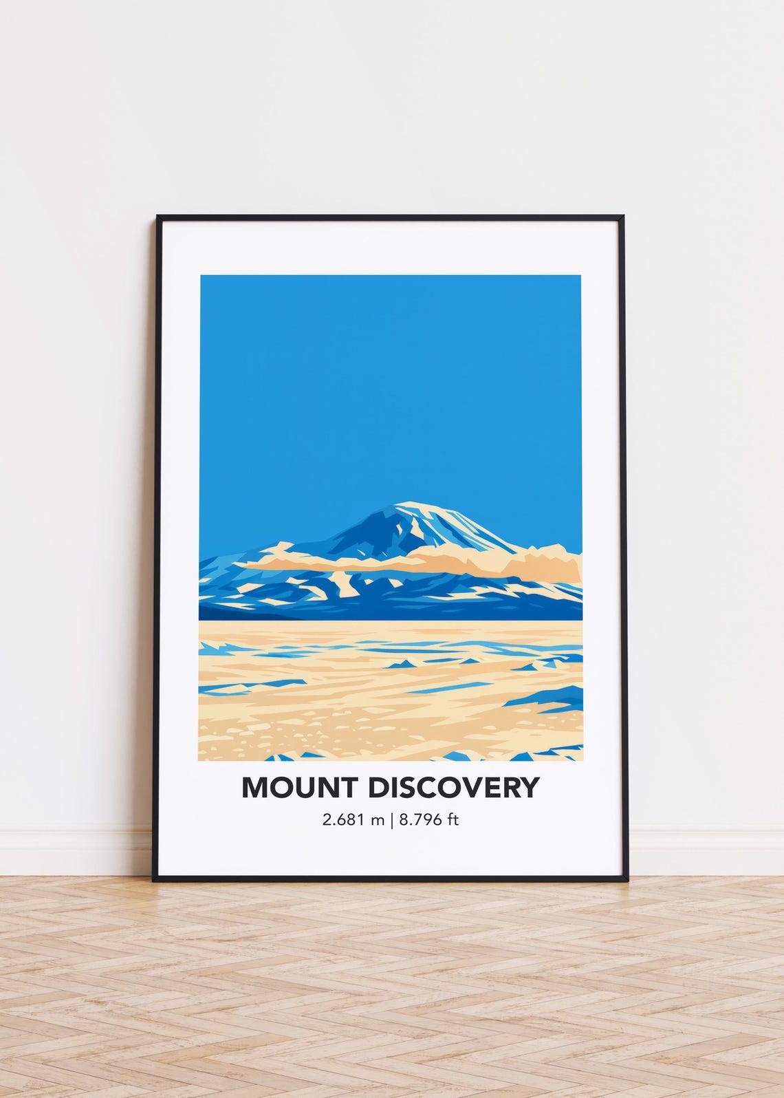 Mount Discovery Snowy Volcano Minimalist Peak Adventure Travel Poster
