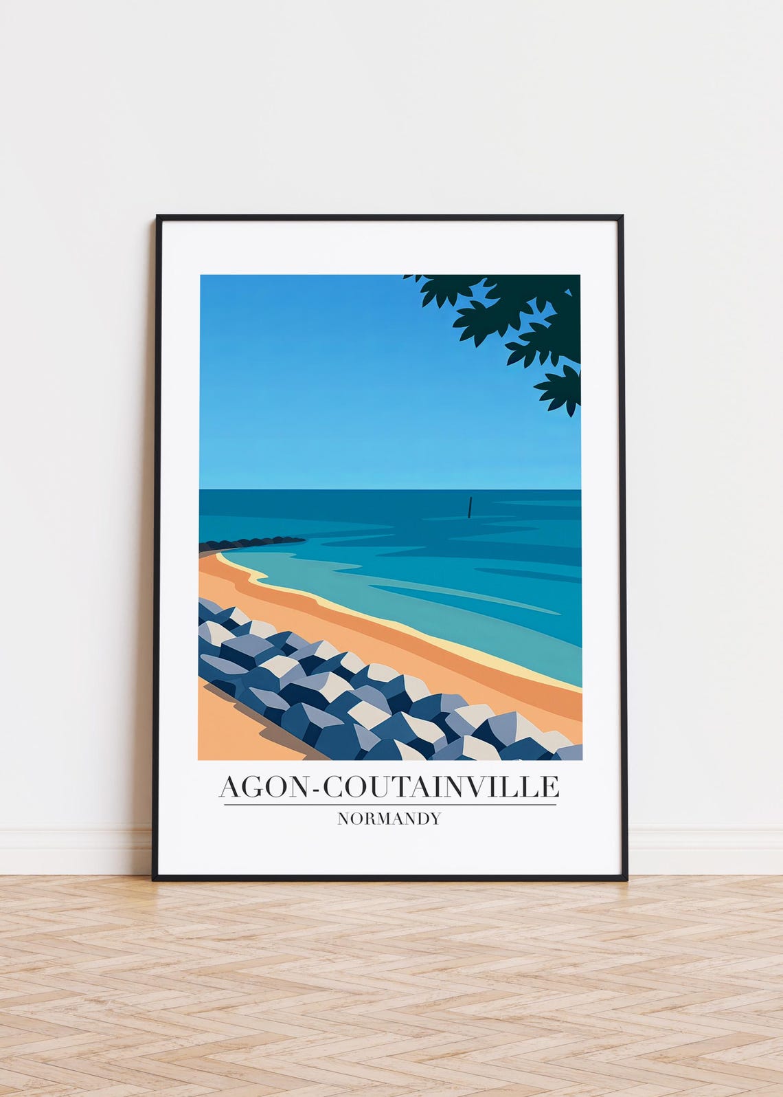 Agon-Coutainville Normandy Rocky Beach Breakwater Travel Poster