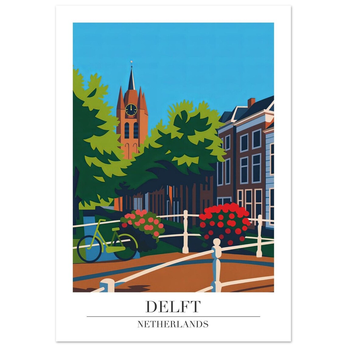 Delft Travel Poster, Netherlands Illustration