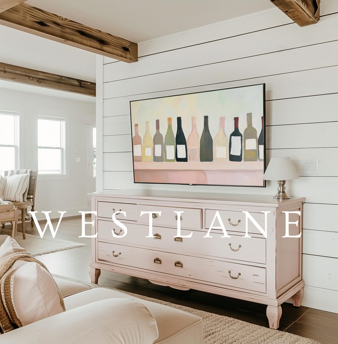 Modern Minimalist Wine Bottles Row Pastel Bar Cart Kitchen Wall Art - Image 2