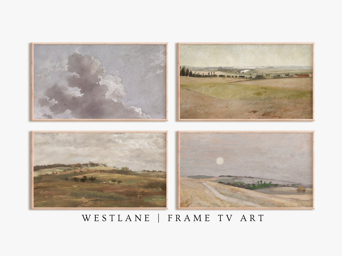 Neutral Farmhouse Landscapes, Clouds Paintings