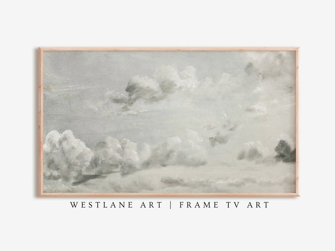 Vintage Cloud Painting Soft Grey White Clouds Sky Art Poster