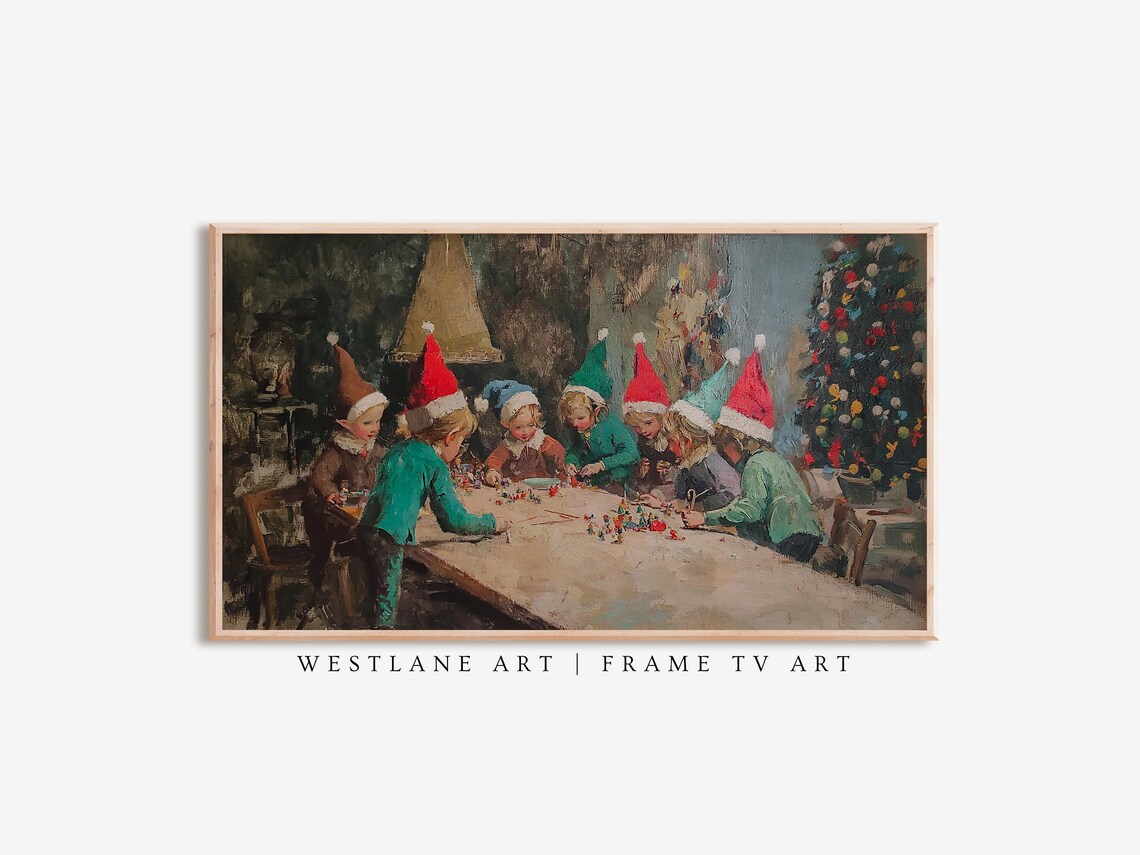 Elves Workshop Christmas Eve Festive Vintage Painting Poster